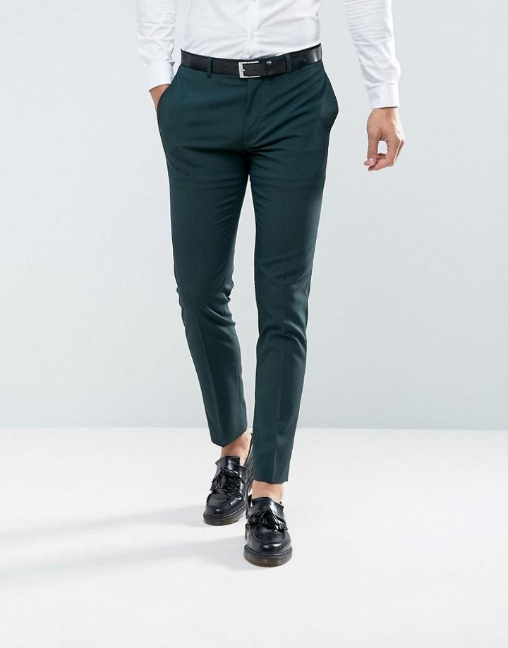 Asos Wedding Skinny Suit Pant In Forest Green - Green