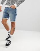 Asos Design Denim Shorts In Slim 12.5oz Mid Wash Blue - Blue