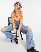 Only Mesh Top In Coral Geo Print-pink
