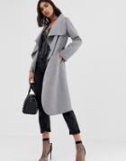 Prettylittlething Oversized Waterfall Belted Coat In Gray - Gray