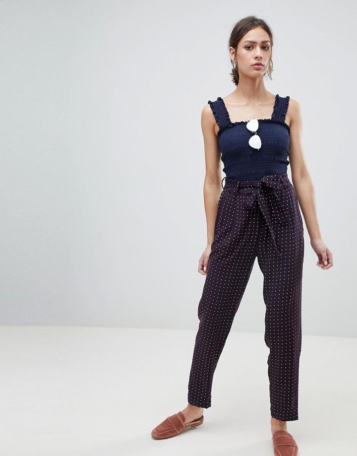 Pieces Sanika Tie Waist Pants - Navy