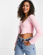 Miss Selfridge Long Sleeve Heart Pointelle Tie Front Cardigan In Pink