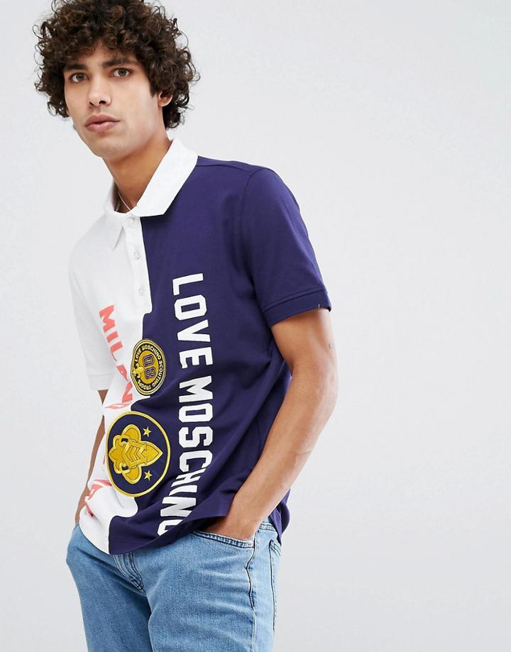Love Moschino Split Embroidered Polo Shirt - Navy
