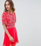 Frock And Frill Embellished Top 2 In 1 Skater Dress - Pink