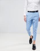 Asos Design Wedding Tapered Smart Pants In Blue Linen - Blue