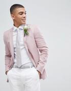 Asos Wedding Super Skinny Blazer In Pink Linen - Pink