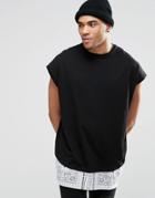 Asos Super Oversized T-shirt With Bandana Print And Hem Extender - Black