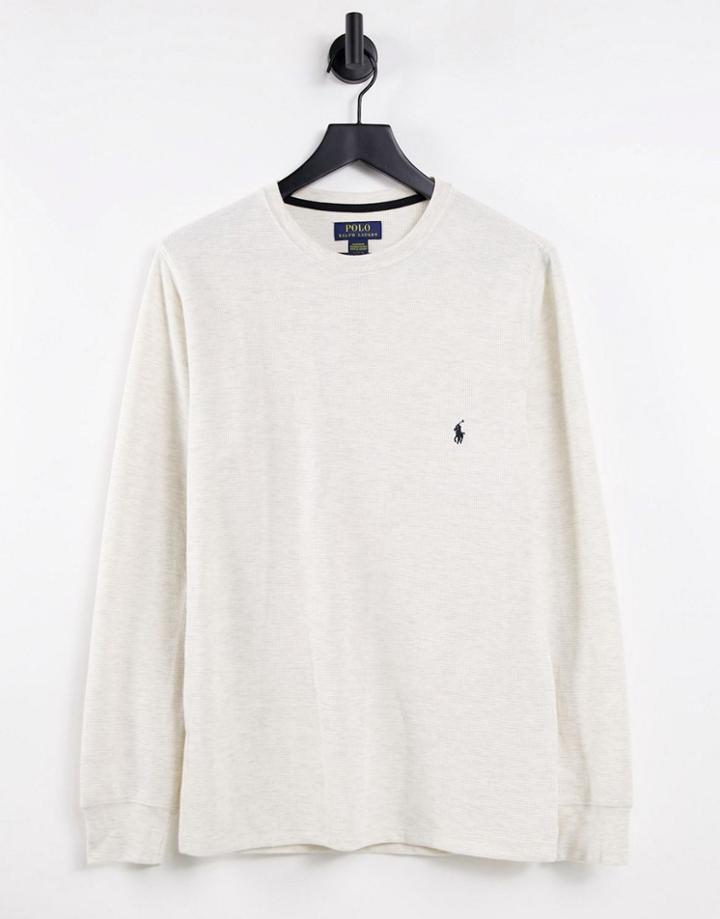 Polo Ralph Lauren Waffle Long Sleeve T-shirt With Pony Logo In Cream-neutral