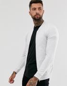Asos Design Muscle Jersey Bomber Jacket In White Marl