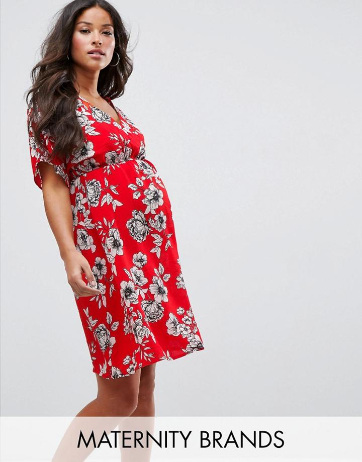 New Look Maternity Floral Midi Dress - Red