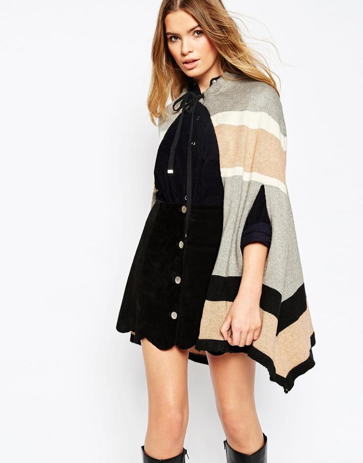 Asos Stripe Cape With Eyelet Detail - Multi
