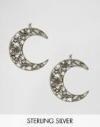 Regal Rose Eclipse Huge Floral Crescent Earrings - Silver
