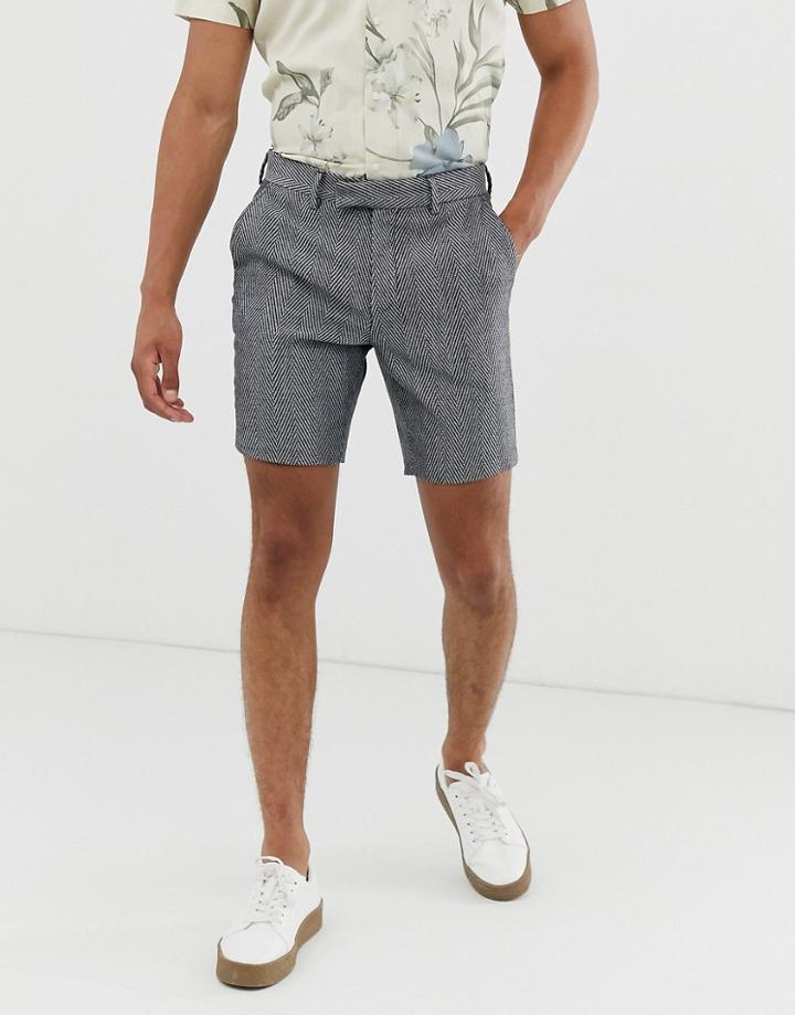 Asos Design Skinny Smart Shorts In Blue Herringbone