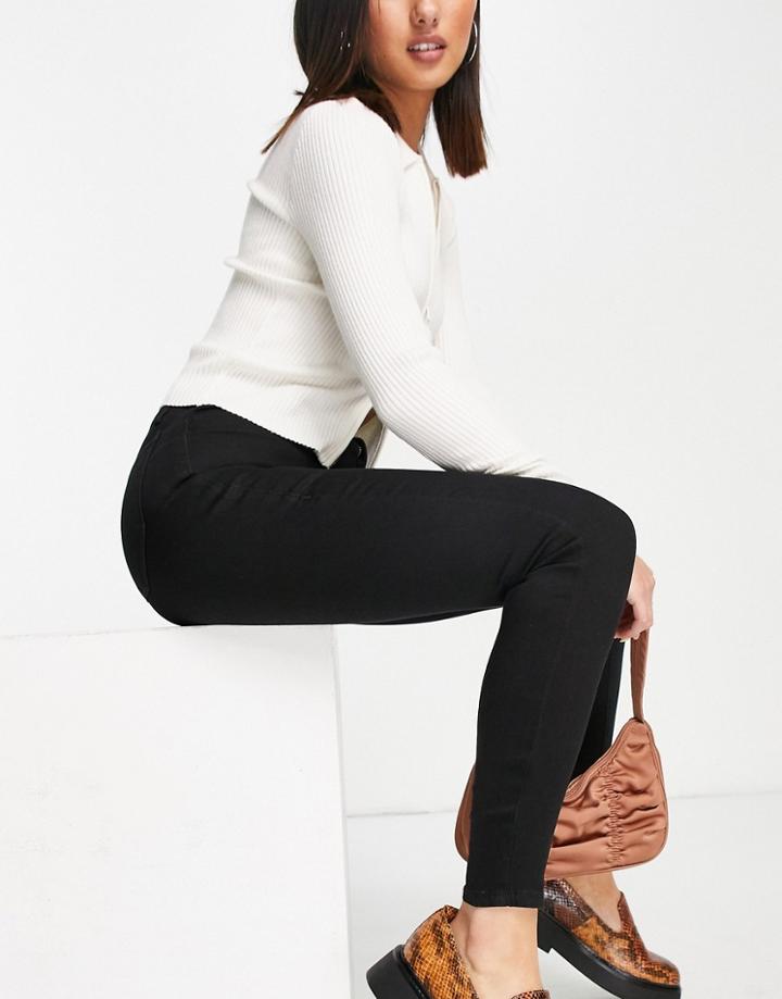 Topshop Coated Joni Jeans In Black