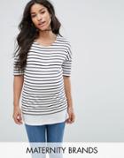 New Look Maternity Stripe Double Layer Top - White