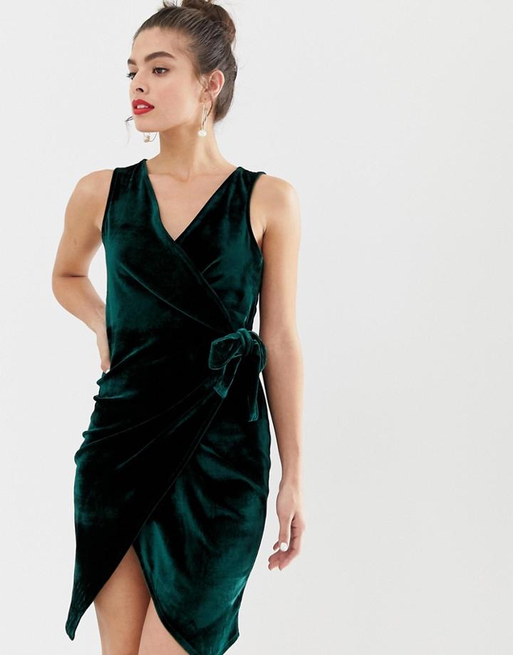 Parisian Tie Side Velvet Dress-green