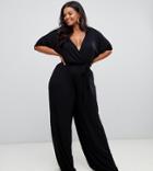 Prettylittlething Kimono Sleeve Wide Leg Jumpsuit In Black - Black