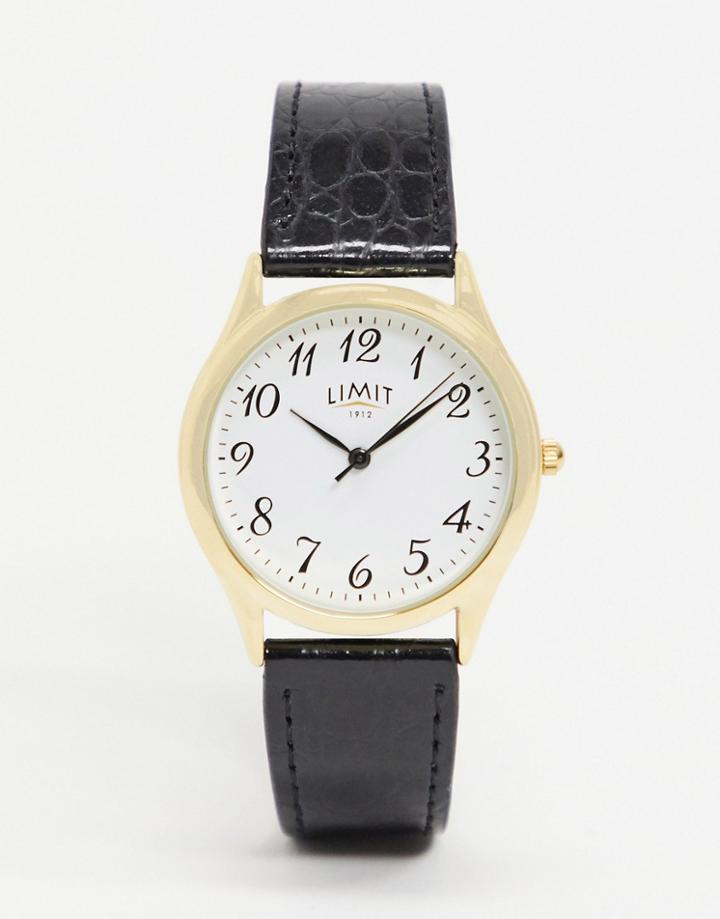 Limit Faux Leather Watch In Black With Gold Case