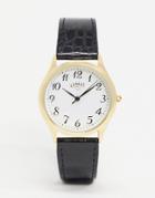Limit Faux Leather Watch In Black With Gold Case