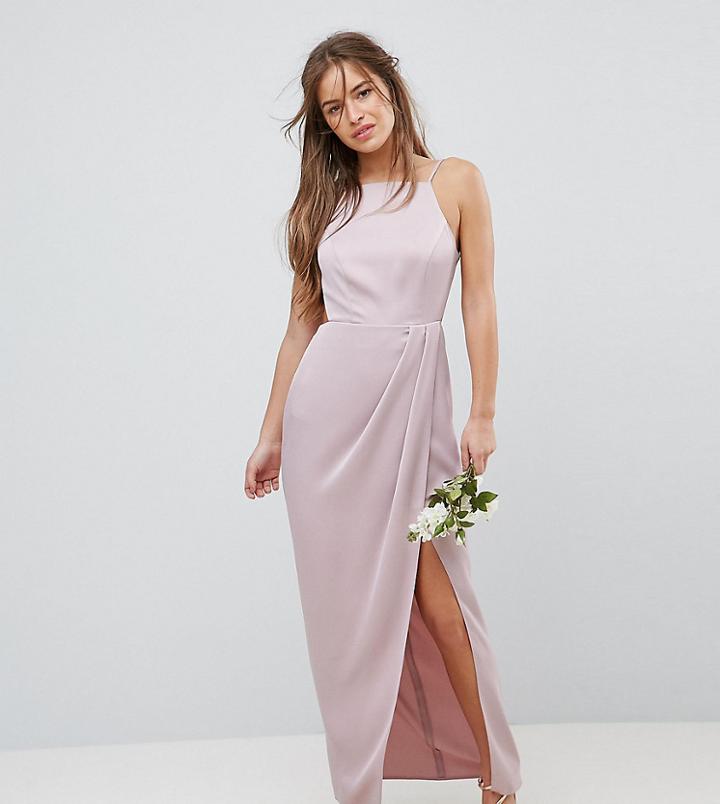 Asos Petite Drape Front Strappy Back Maxi Dress - Pink