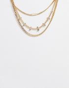 Asos Design Multirow Necklace With Bar And Crystal Pendants In Gold Tone