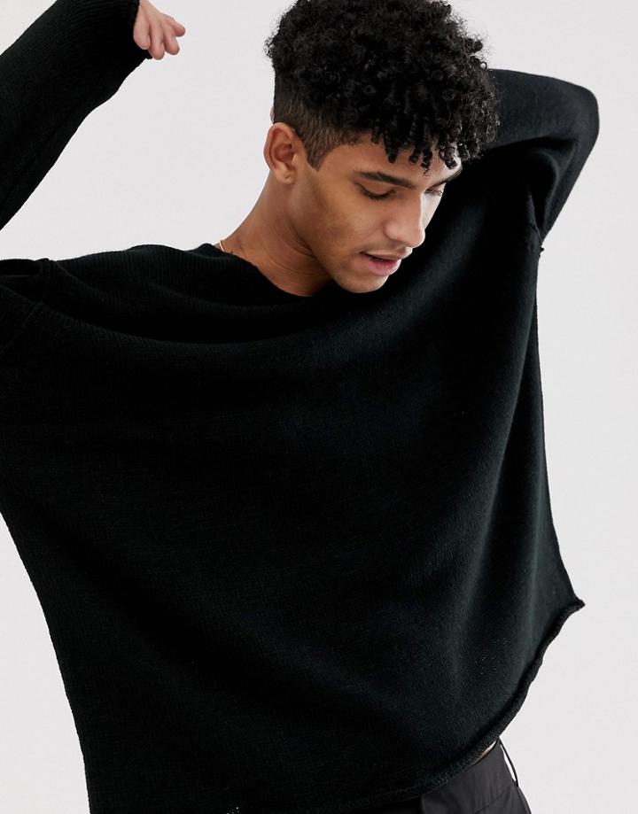 Asos Design Knitted Oversized Textured Sweater In Black - Black