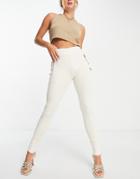 Odolls Collection Zip Detail Ribbed Leggings In Cream - Part Of A Set-white