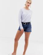 Selected Stella Raw Hem Denim Shorts - Blue