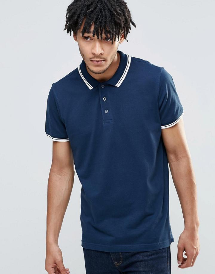 Brave Soul Tipped Polo Shirt - Navy