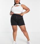 Dtt Plus Longline Denim Shorts With Raw Hem In Washed Black