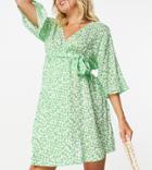 Asos Design Maternity Wrap Belted Cover Up In Green Floral Print-multi