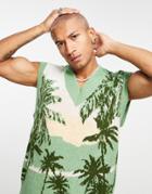 Topman Knit Tank With Palm Tree Print-multi