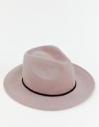 Asos Design Felt Fedora Hat With Braid Braid Trim And Size Adjuster-neutral