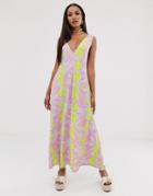 Asos Design Trapeze Maxi Dress In Pink Tie Dye Print - Multi