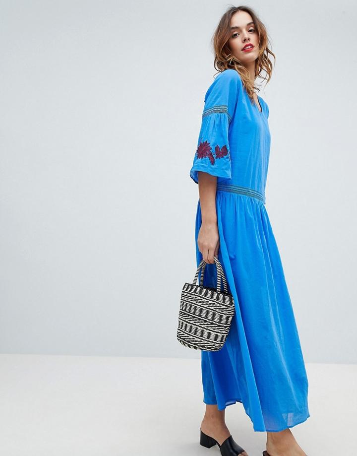 Sisley Embroidered Flower Maxi Dress - Blue