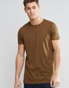 Asos Longline T-shirt With Crew Neck In Green - Fawn