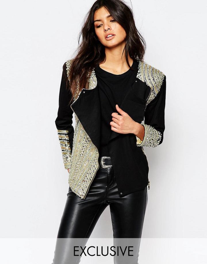 A Star Is Born Embellished Biker Trophy Jacket - Black