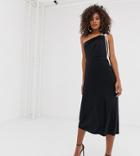 Asos Design Tall Slinky One Shoulder Midi Dress With Rope Detail-black