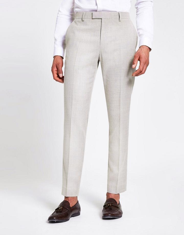 River Island Linen Suit Pants In Ecru-white