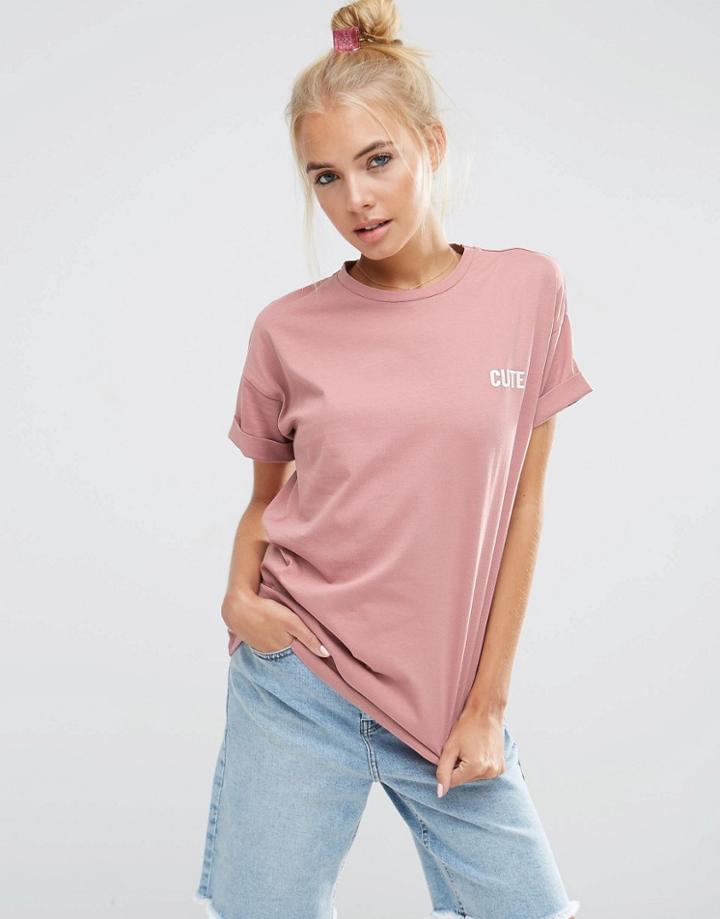 Asos T-shirt With Cute Emboridery - Pink