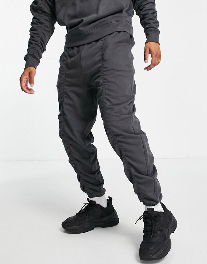 Asos Design Organic Oversized Sweatpants With Ruching Details In Washed Black - Part Of A Set