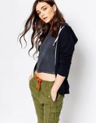 Pull & Bear Zipped Sweatshirt With Hood - Navy Blue