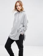 Asos Hoodie In Longline Oversized Fit With Side Splits - Gray Marl