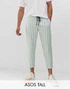 Asos Design Tall Skinny Cropped Sweatpants In Pinstripe-green