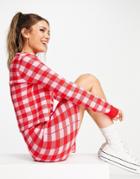 Liquorish Knitted Cropped Cardi In Red And Pink Check - Part Of A Set-multi