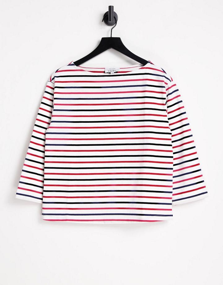 & Other Stories Organic Cotton Stripe Print Long Sleeve T-shirt In Red Stripe-multi