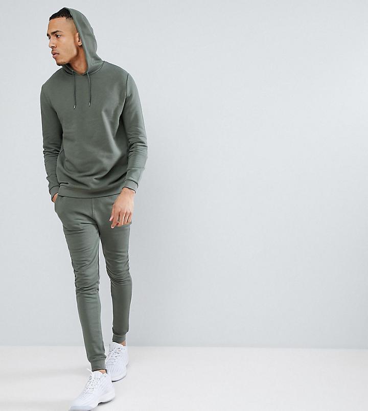 Asos Tall Tracksuit Set Super Skinny Jogger/ Hoodie Green - Green