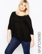 Asos Curve Swing Top In Slouchy Rib With Scoop Neck - Black