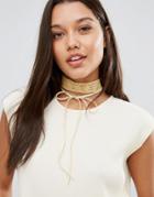 Johnny Loves Rosie Gold Lace & Tie Up Choker - Gold