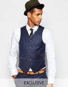 Feraud Wool Blend Suit Vest In Mini Houndstooth - Navy